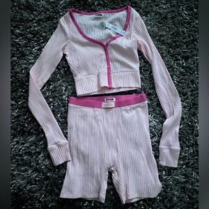 PINK Victoria's Secret Ribbed long sleeve  Top and Shorts Set